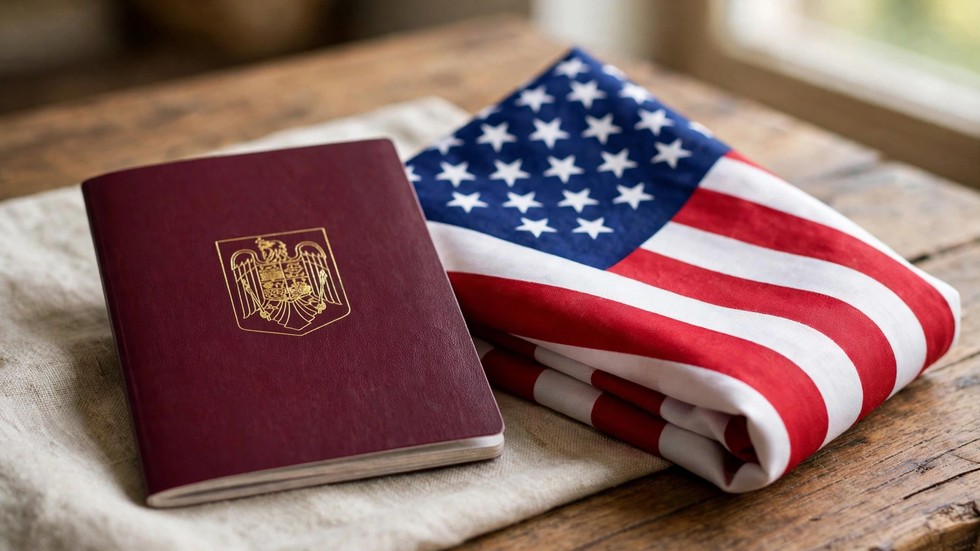 Programul Visa Waiver: pașaport românesc și steagul Statelor Unite pe o masă