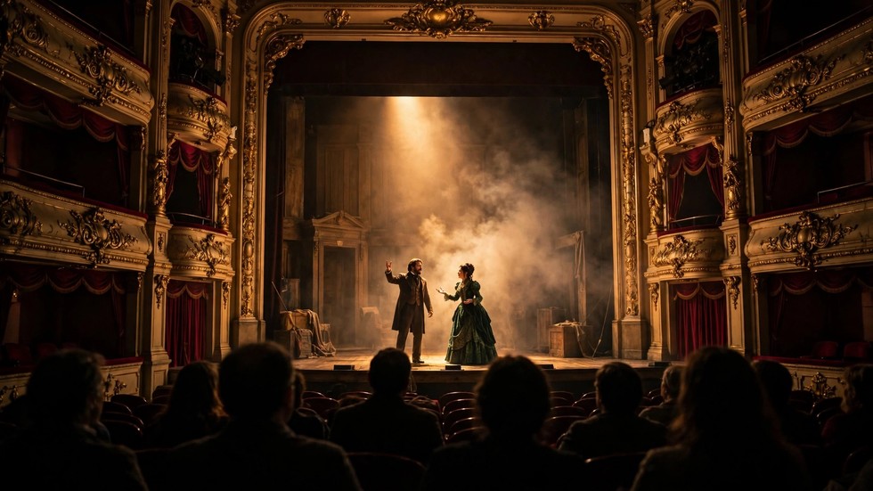 teatrul românesc 2026 – Scenă de teatru cu actori în timpul unui spectacol